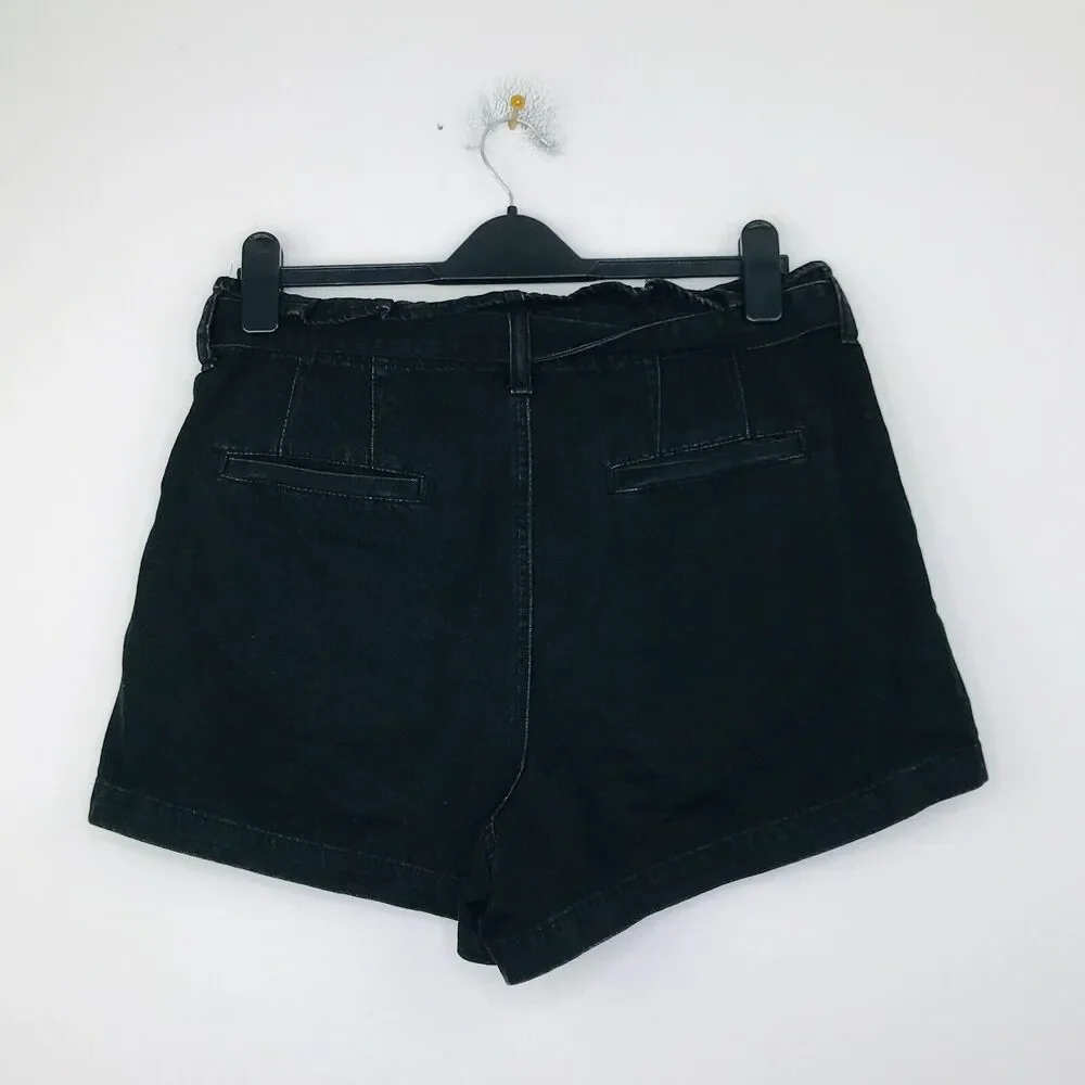 American Eagle Women's 12 Shorts Black Paperbag Mom Short Pleated Tie Belt CE17